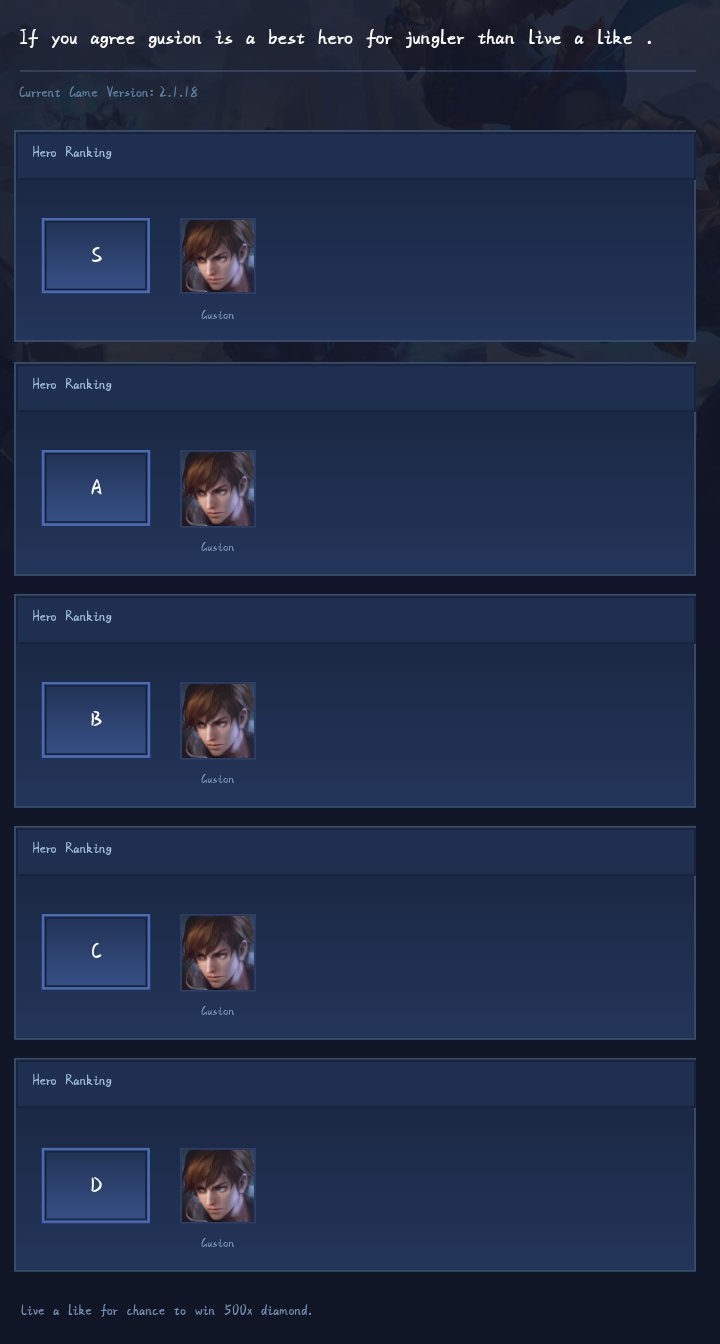 If you agree gusion is a best hero for jungler than live a like .