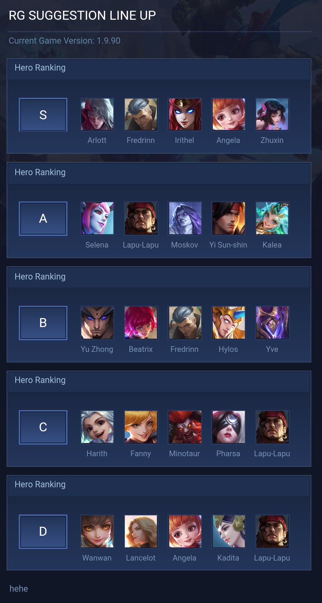 RG SUGGESTION LINE UP