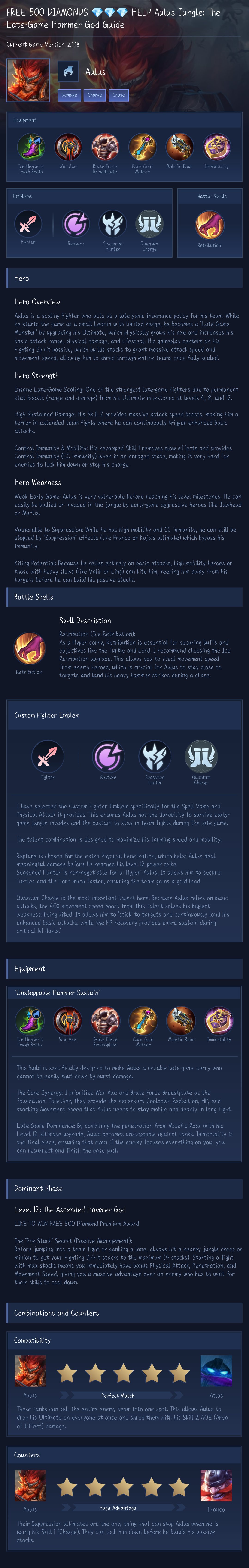 FREE 500 DIAMONDS 💎💎💎 HELP Aulus Jungle: The Late-Game Hammer God Guide