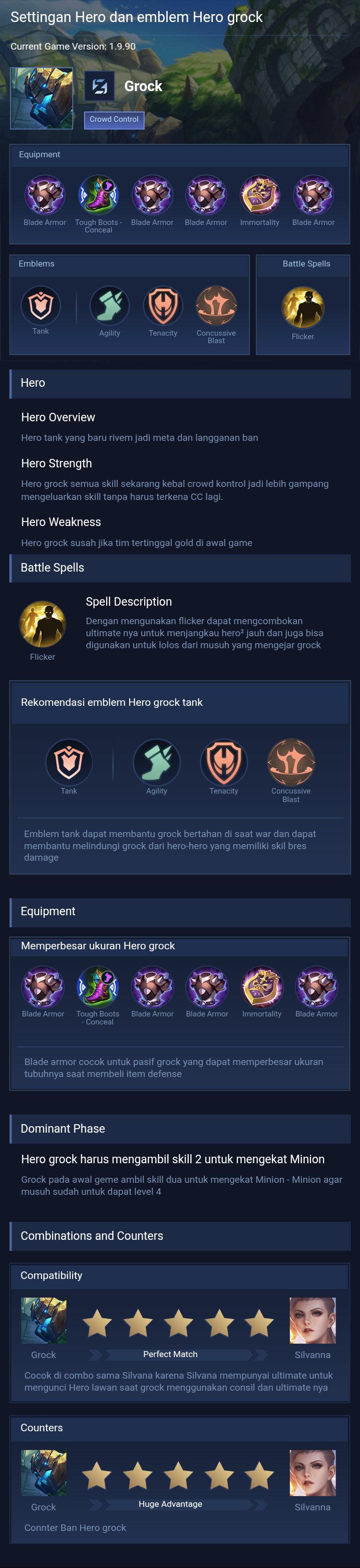 Settingan Hero dan emblem Hero grock