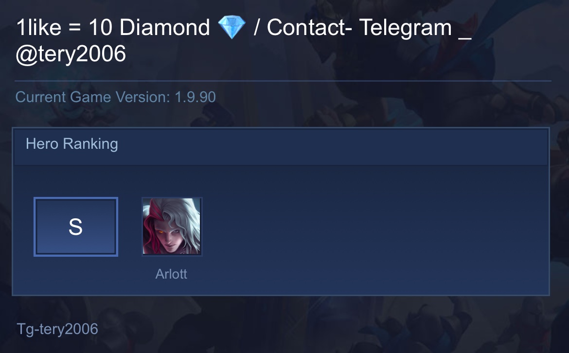 1like = 10 Diamond 💎 / Contact- Telegram _ @tery2006