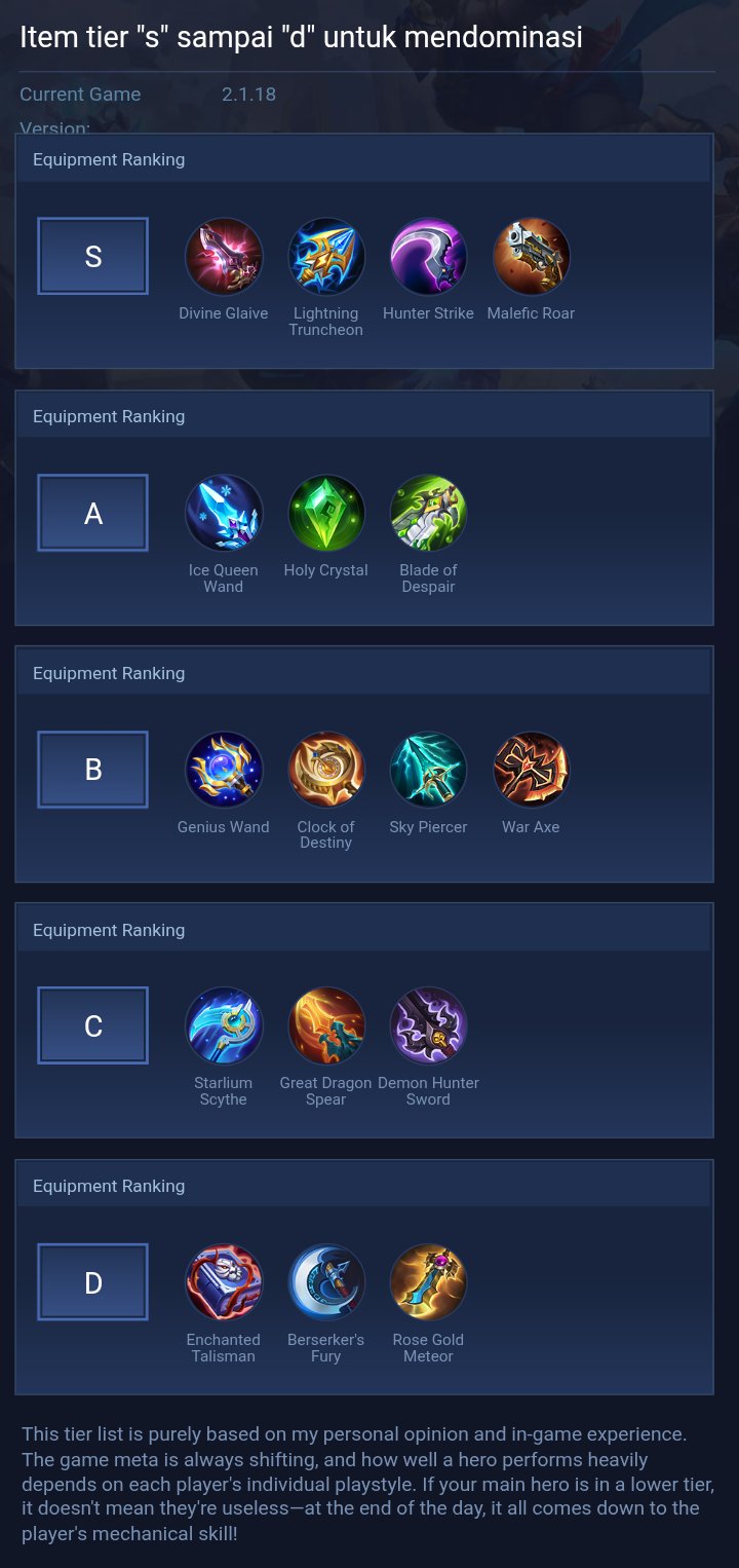 Item tier "s" sampai "d" untuk mendominasi